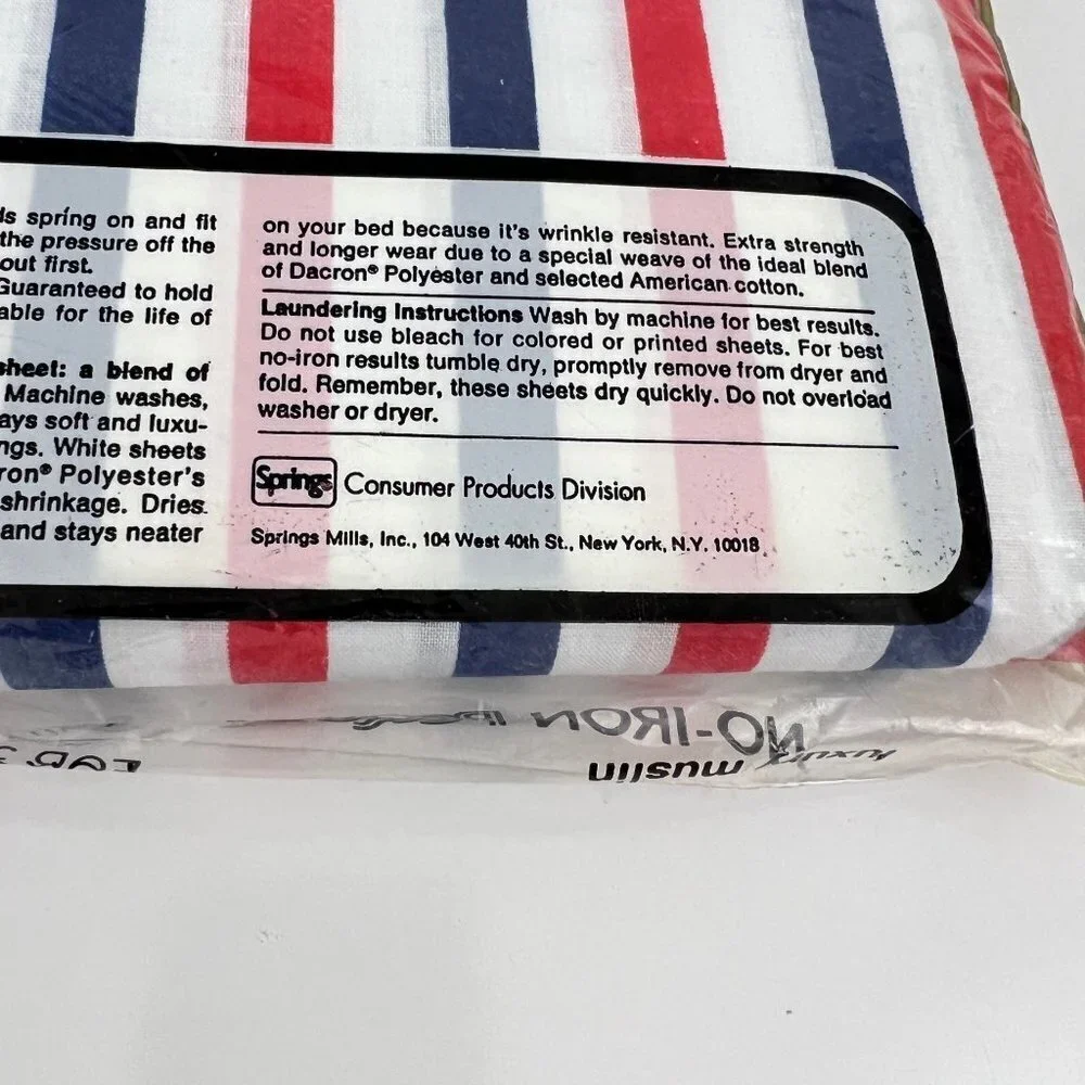 Vtg  Spring Mills Pequot Red White  Blue Striped Twin Fitted Sheet Luxury Muslin